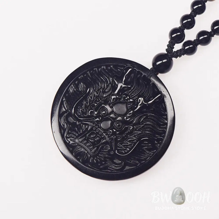 Buddha Stones Dragon Black Obsidian Transformation Fulfilment Necklace Pendant - BWOOOH - Necklaces &amp; Pendants