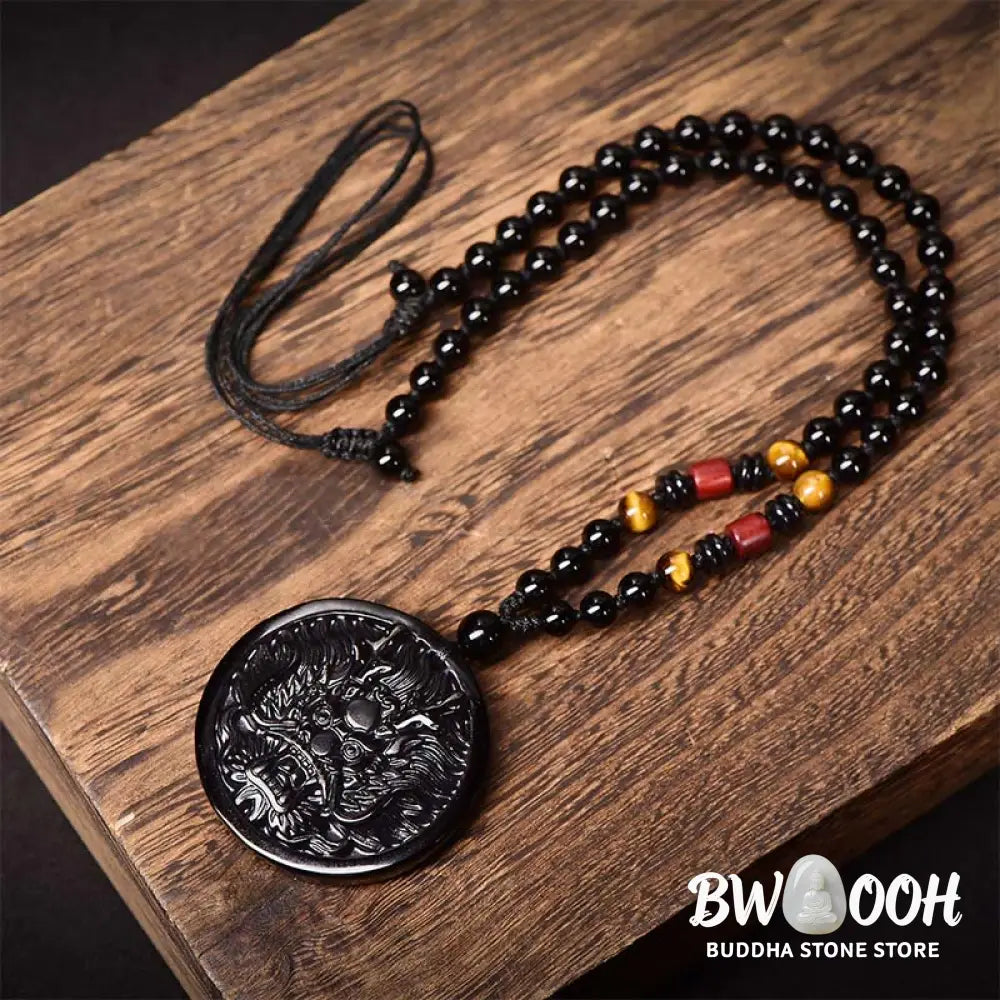 Buddha Stones Dragon Black Obsidian Transformation Fulfilment Necklace Pendant - BWOOOH - Necklaces & Pendants
