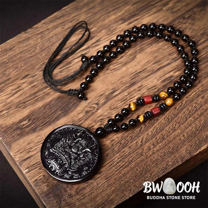 Buddha Stones Dragon Black Obsidian Transformation Fulfilment Necklace Pendant - BWOOOH - Necklaces &amp; Pendants