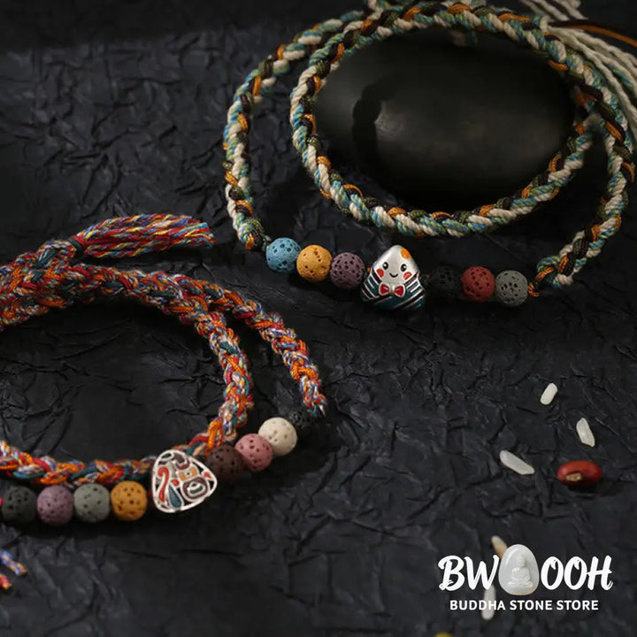 Buddha Stones Dragon Boat Festival Colorful Rope Lava Rock Fu Character Rice Dumplings Luck Braided Bracelet - BWOOOH