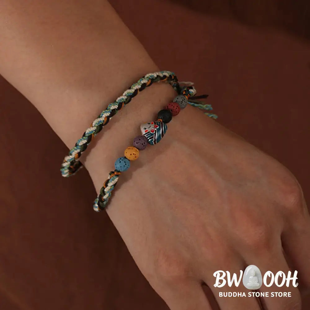 Buddha Stones Dragon Boat Festival Colorful Rope Lava Rock Fu Character Rice Dumplings Luck Braided Bracelet - BWOOOH