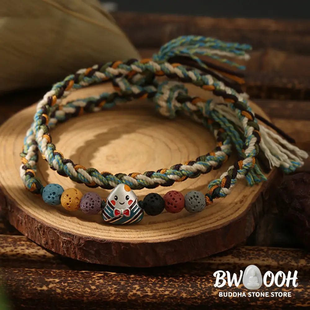 Buddha Stones Dragon Boat Festival Colorful Rope Lava Rock Fu Character Rice Dumplings Luck Braided Bracelet - BWOOOH