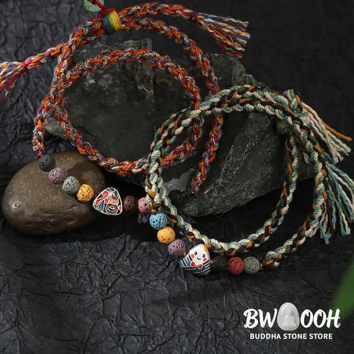 Buddha Stones Dragon Boat Festival Colorful Rope Lava Rock Fu Character Rice Dumplings Luck Braided Bracelet - BWOOOH