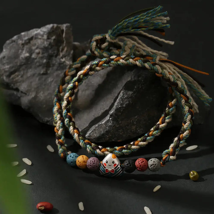 BWOOOH Dragon Boat Festival Colorful Rope Lava Rock Fu Character Rice Dumplings Luck Braided Bracelet — Dragon Tibetan bra...
