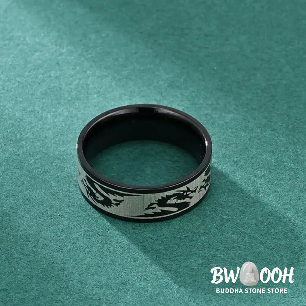 Buddha Stones Dragon Carved Protection Strength Titanium Steel Ring - BWOOOH - Ring