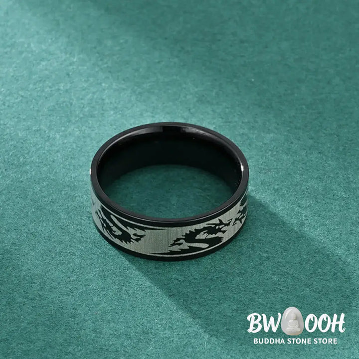 Buddha Stones Dragon Carved Protection Strength Titanium Steel Ring - BWOOOH - Ring