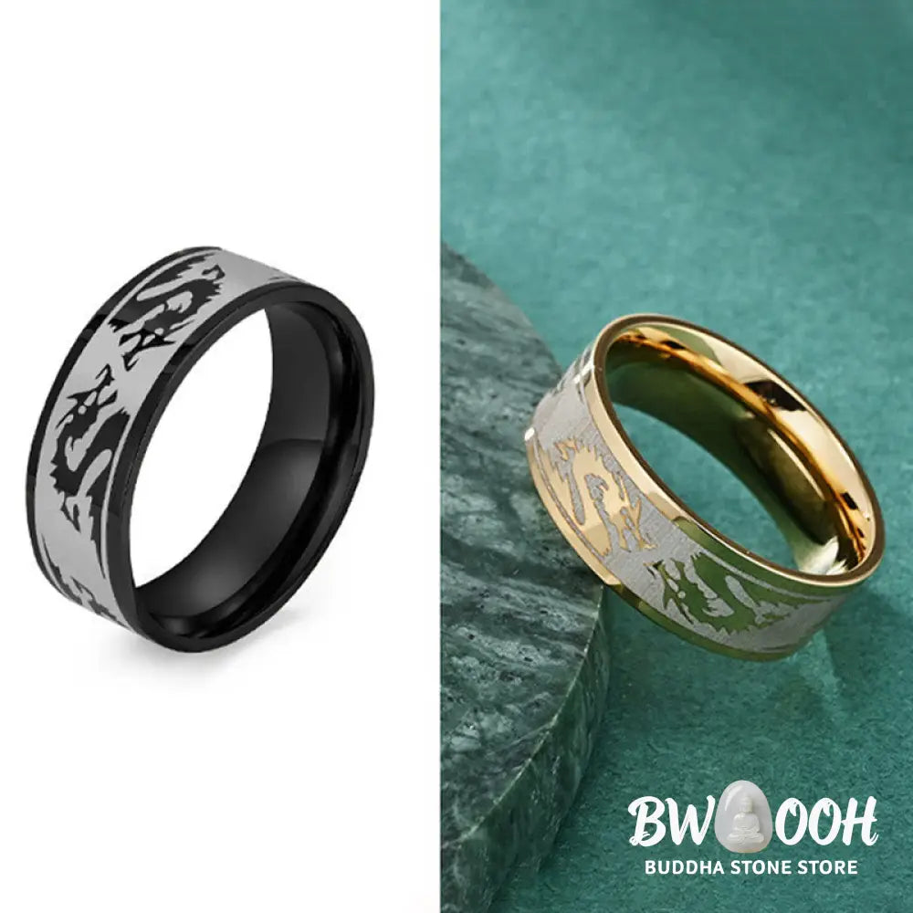Buddha Stones Dragon Carved Protection Strength Titanium Steel Ring - BWOOOH - Ring