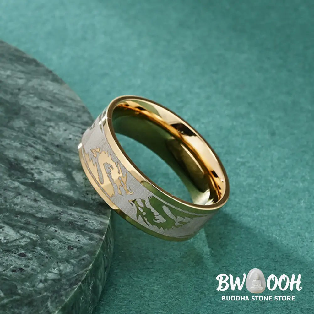 Buddha Stones Dragon Carved Protection Strength Titanium Steel Ring - BWOOOH - Ring