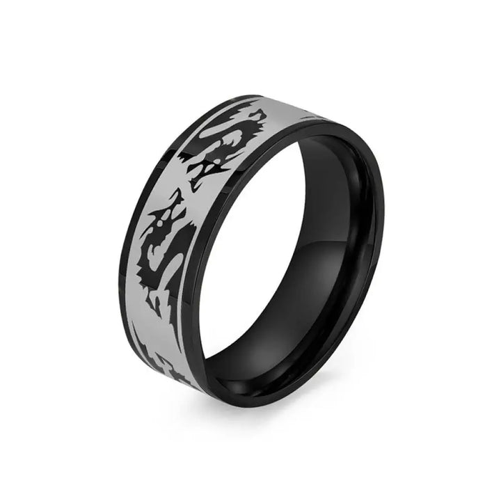 Buddha Stones Dragon Carved Protection Strength Titanium Steel Ring - BWOOOH - Black / US7 - Ring