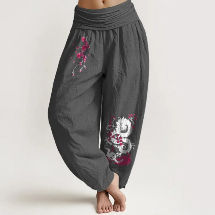 BWOOOH printed harem pants - Dragon Cherry Blossoms Pattern Women&