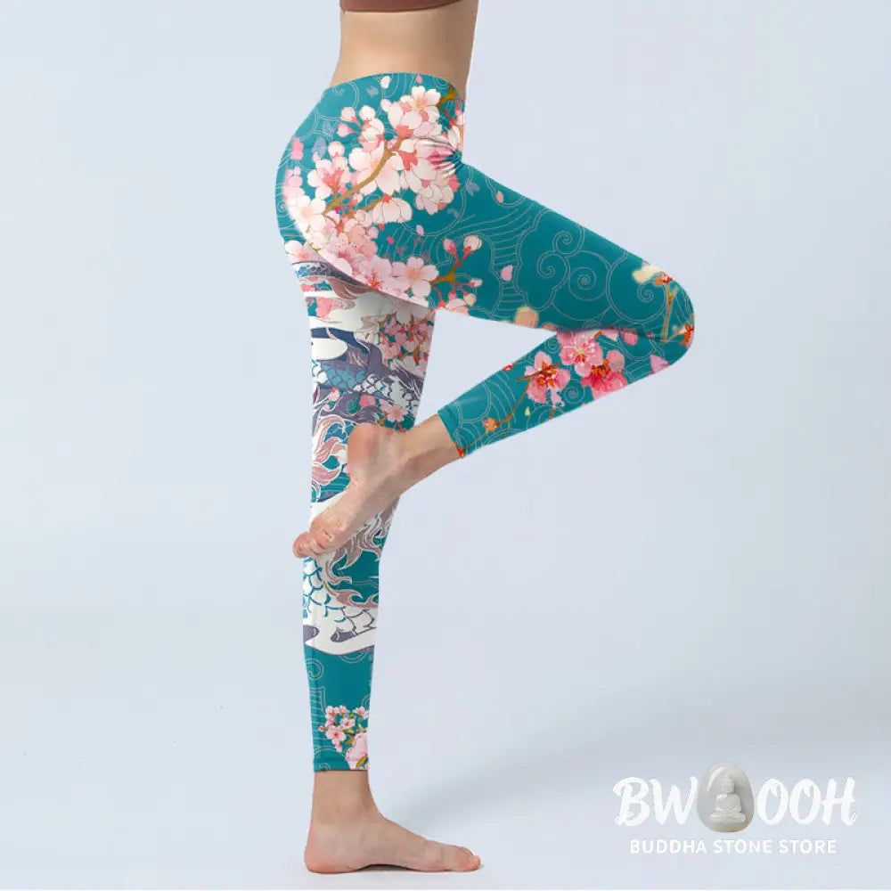 BWOOOH printed yoga leggings - Dragon Cherry Blossoms Print Gym Legging