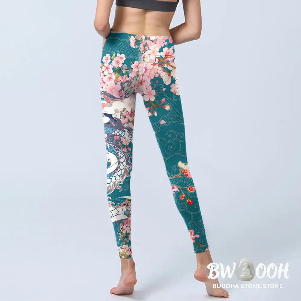 BWOOOH printed yoga leggings - Dragon Cherry Blossoms Print Gym Legging