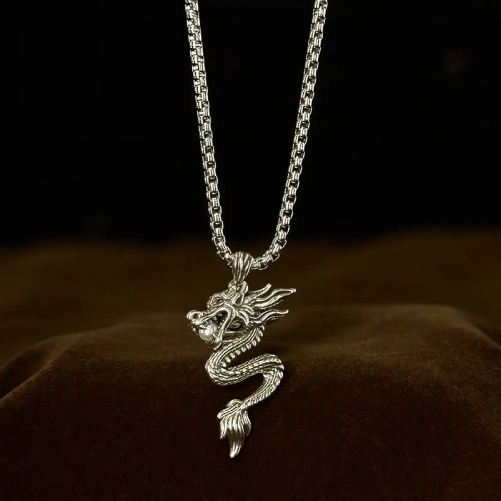 Buddha Stones Dragon Copper Balance Luck Necklace Pendant - BWOOOH - Copper Dragon With Steel Chain - Necklaces &
