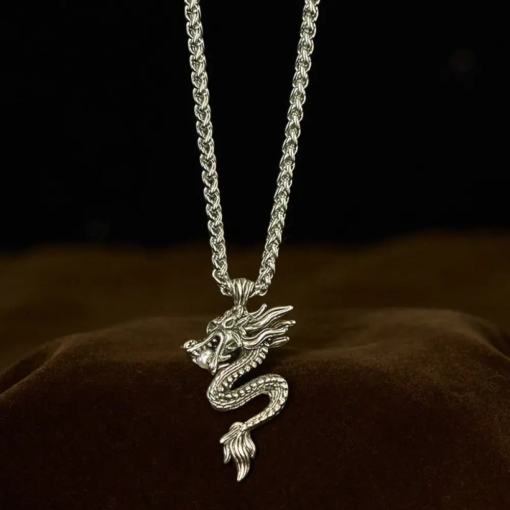Buddha Stones Dragon Copper Balance Luck Necklace Pendant - BWOOOH - Copper Dragon With Wheat Chain - Necklaces &amp;