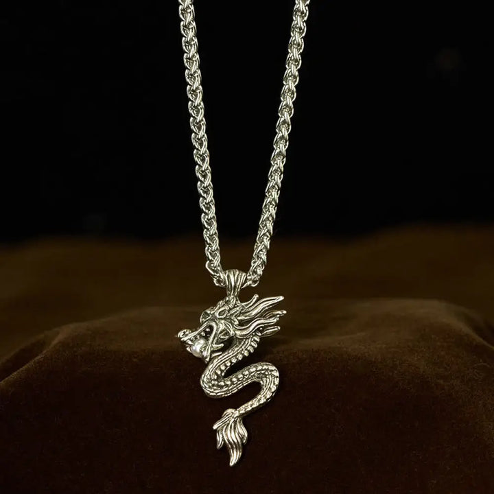 Buddha Stones Dragon Copper Balance Luck Necklace Pendant - BWOOOH - Copper Dragon With Wheat Chain - Necklaces &amp;