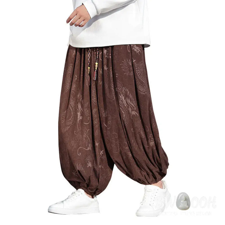 Buddha Stones Dragon Design Casual Plain Cotton Men’s Pants With Pockets - Men’s Pants