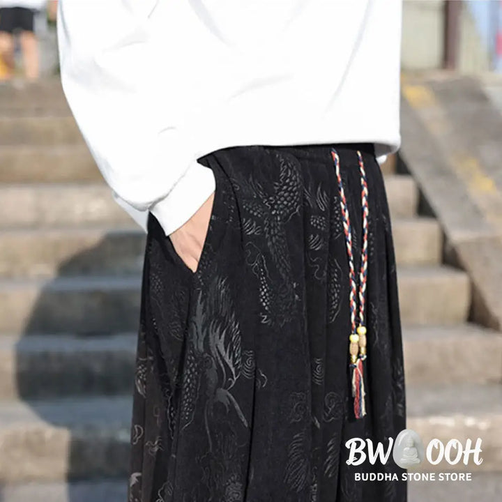 Buddha Stones Dragon Design Casual Plain Cotton Men’s Pants With Pockets - Men’s Pants