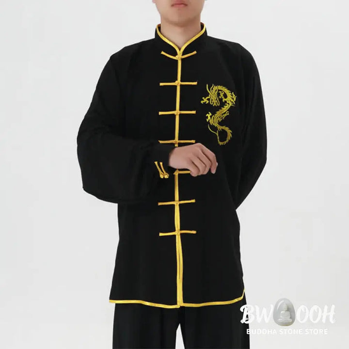 Buddha Stones Dragon Embroidered Qi Gong Zen Spiritual Practice Meditation Prayer Uniform Unisex Clothing Set - Clothes