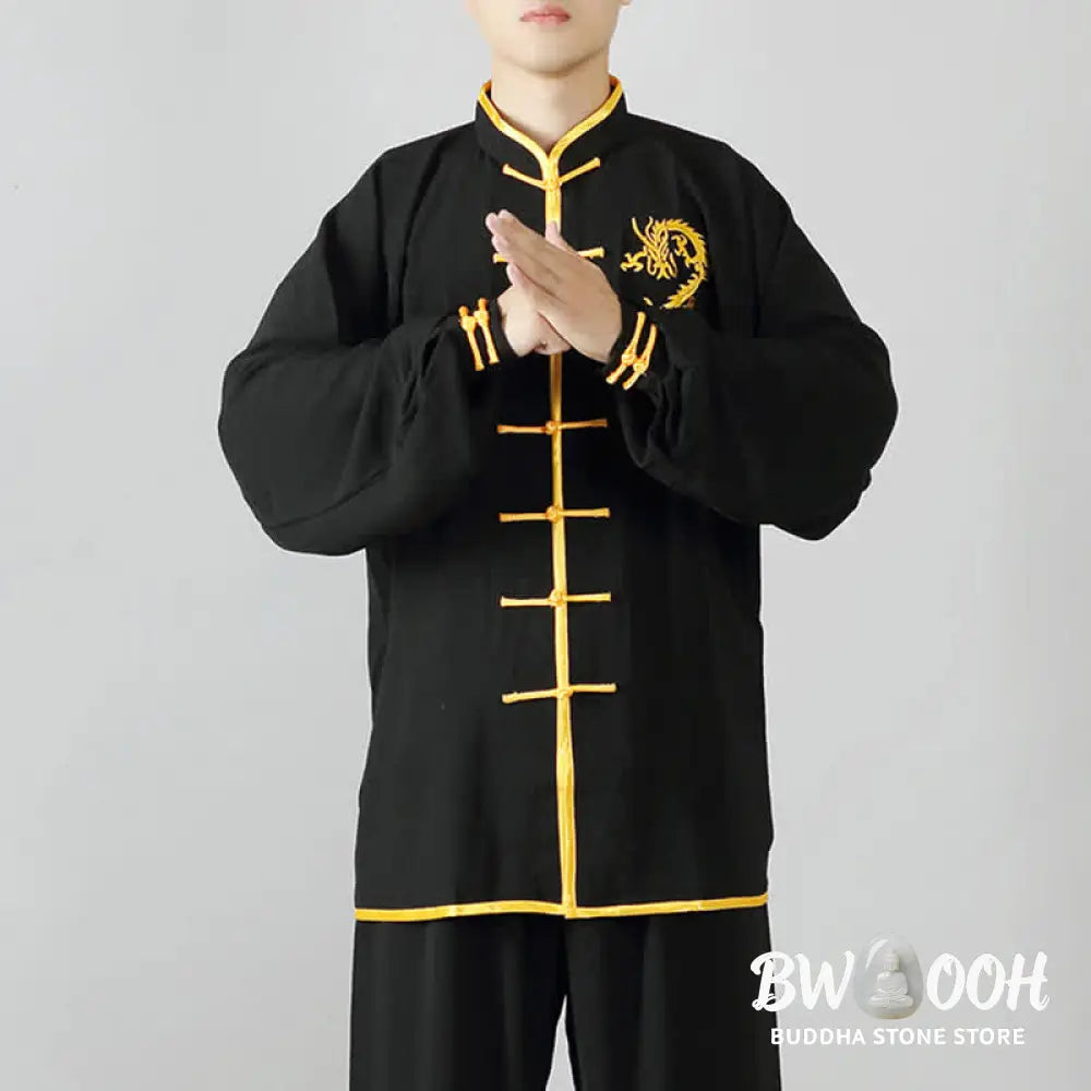 Buddha Stones Dragon Embroidered Qi Gong Zen Spiritual Practice Meditation Prayer Uniform Unisex Clothing Set - Clothes
