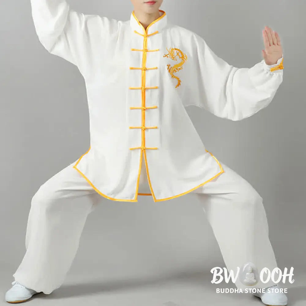 Buddha Stones Dragon Embroidered Qi Gong Zen Spiritual Practice Meditation Prayer Uniform Unisex Clothing Set - Clothes