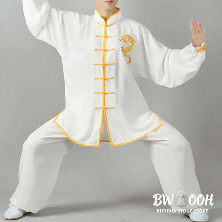 Buddha Stones Dragon Embroidered Qi Gong Zen Spiritual Practice Meditation Prayer Uniform Unisex Clothing Set - Clothes