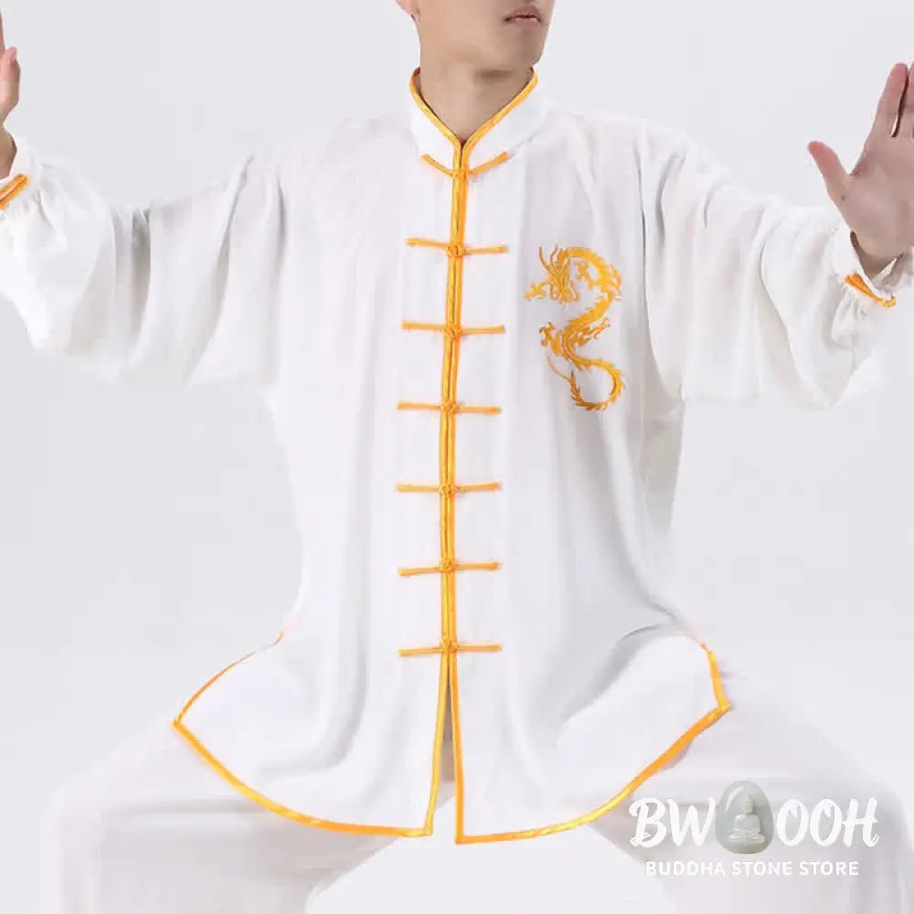 Buddha Stones Dragon Embroidered Qi Gong Zen Spiritual Practice Meditation Prayer Uniform Unisex Clothing Set - Clothes
