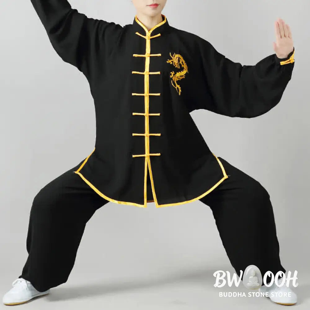 Buddha Stones Dragon Embroidered Qi Gong Zen Spiritual Practice Meditation Prayer Uniform Unisex Clothing Set - Clothes