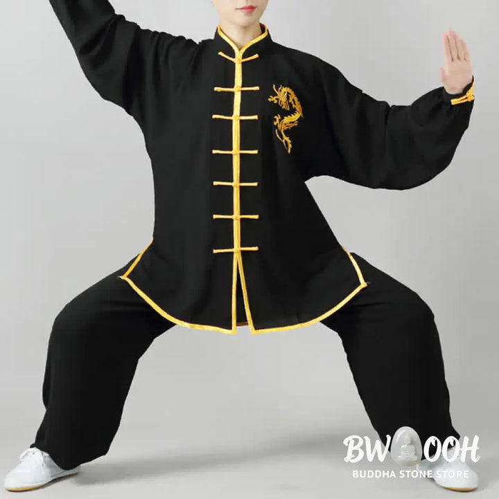 Buddha Stones Dragon Embroidered Qi Gong Zen Spiritual Practice Meditation Prayer Uniform Unisex Clothing Set - Clothes