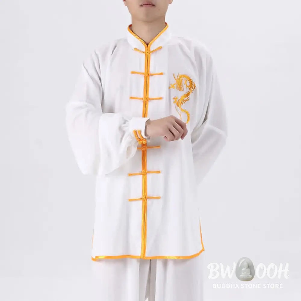 Buddha Stones Dragon Embroidered Qi Gong Zen Spiritual Practice Meditation Prayer Uniform Unisex Clothing Set - Clothes