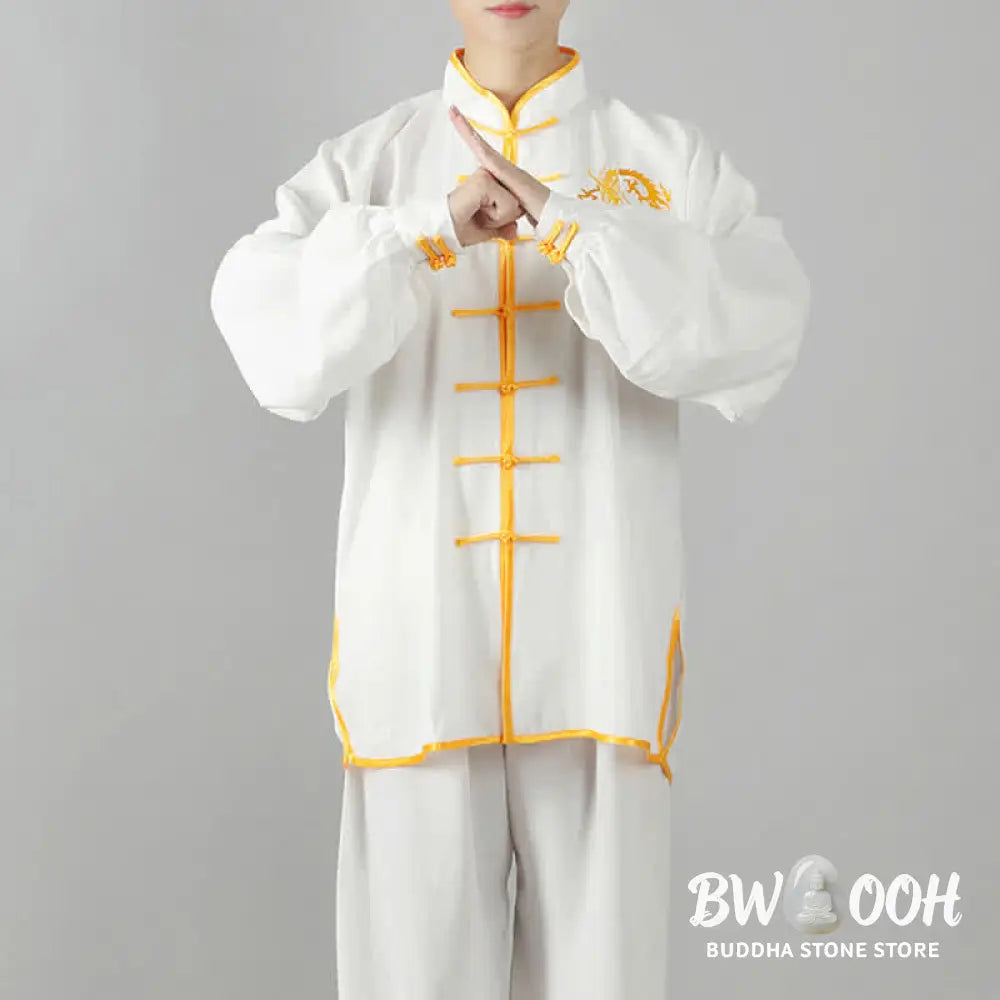 Buddha Stones Dragon Embroidered Qi Gong Zen Spiritual Practice Meditation Prayer Uniform Unisex Clothing Set - Clothes