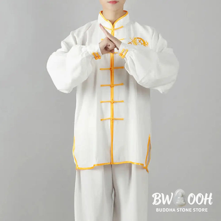 Buddha Stones Dragon Embroidered Qi Gong Zen Spiritual Practice Meditation Prayer Uniform Unisex Clothing Set - Clothes