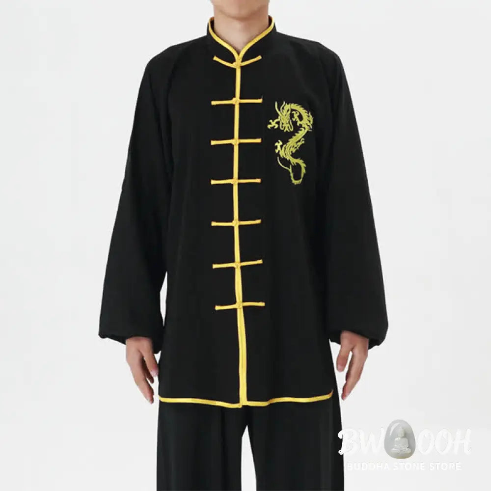 Buddha Stones Dragon Embroidered Qi Gong Zen Spiritual Practice Meditation Prayer Uniform Unisex Clothing Set - Clothes