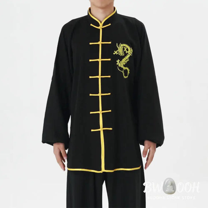Buddha Stones Dragon Embroidered Qi Gong Zen Spiritual Practice Meditation Prayer Uniform Unisex Clothing Set - Clothes