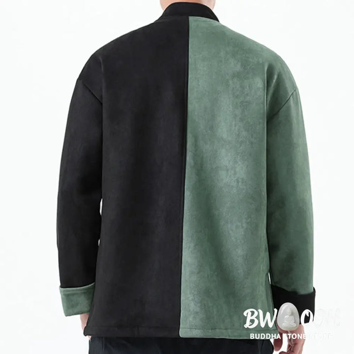 Buddha Stones Dragon Embroidery Casual Frog-button Cotton Men’s Jacket Shirt Clothing - Men’s Jacket Shirt