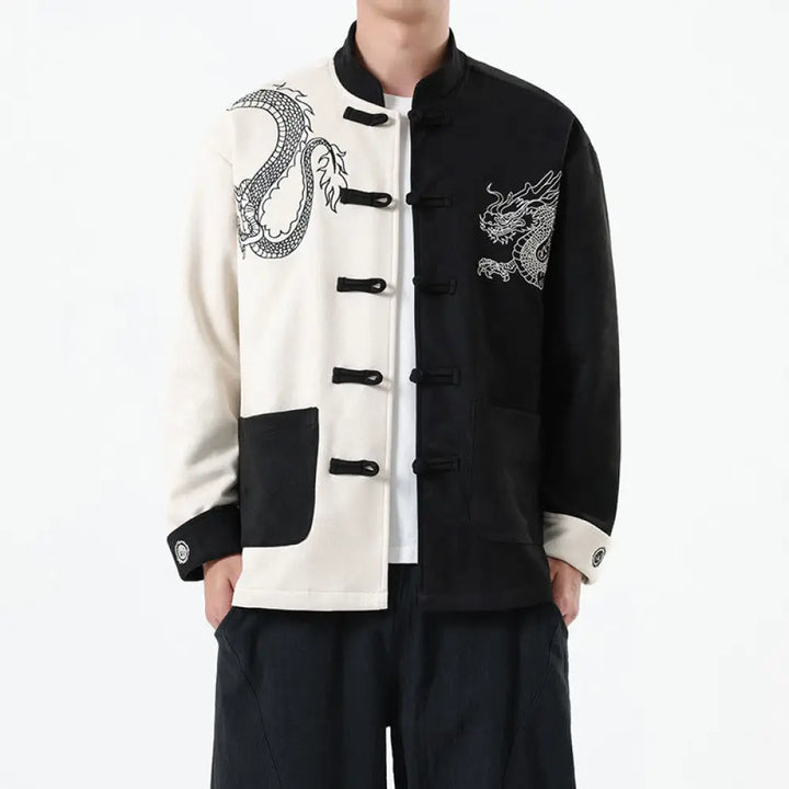 BWOOOH Dragon Embroidery Casual Frog-button Cotton Men&