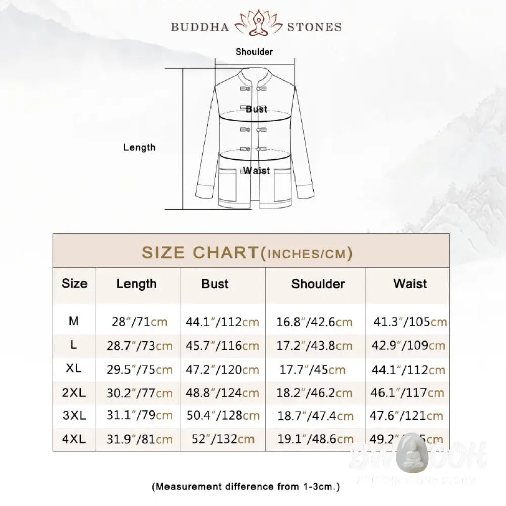 Buddha Stones Dragon Embroidery Frog-button Polyester Men’s Jacket Shirt Clothing With Pockets - Men’s Jacket Shirt