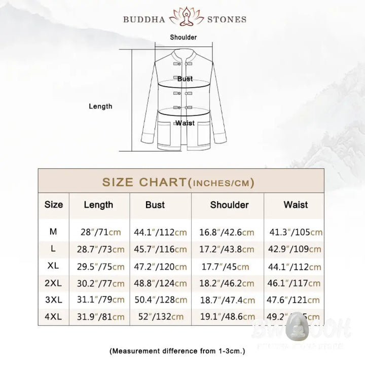Buddha Stones Dragon Embroidery Frog-button Polyester Men’s Jacket Shirt Clothing With Pockets - Men’s Jacket Shirt