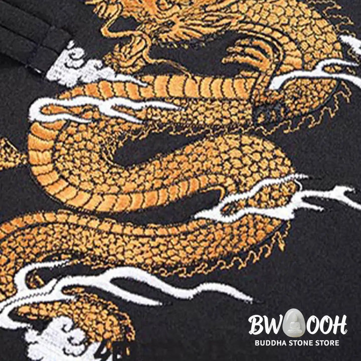 Buddha Stones Dragon Embroidery Frog-button Polyester Men’s Jacket Shirt Clothing With Pockets - Men’s Jacket Shirt
