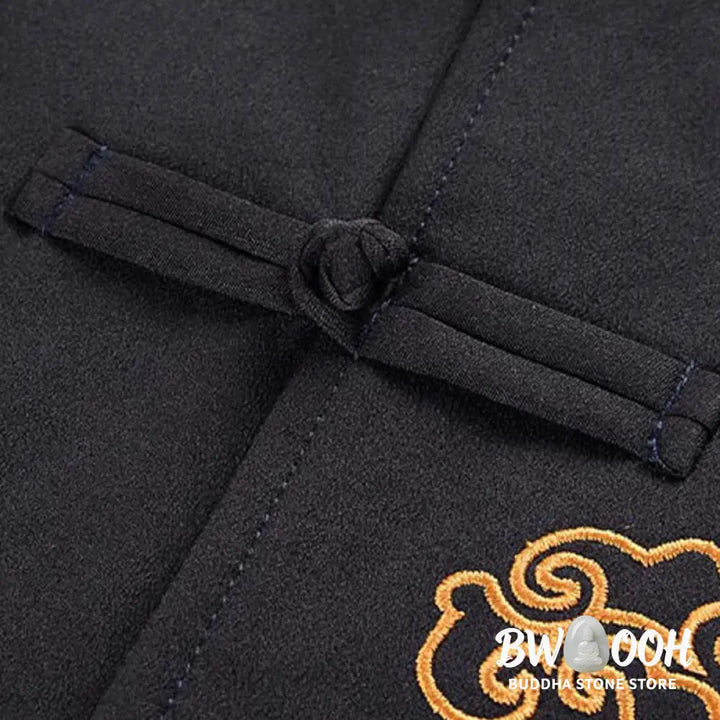 Buddha Stones Dragon Embroidery Frog-button Polyester Men’s Jacket Shirt Clothing With Pockets - Men’s Jacket Shirt