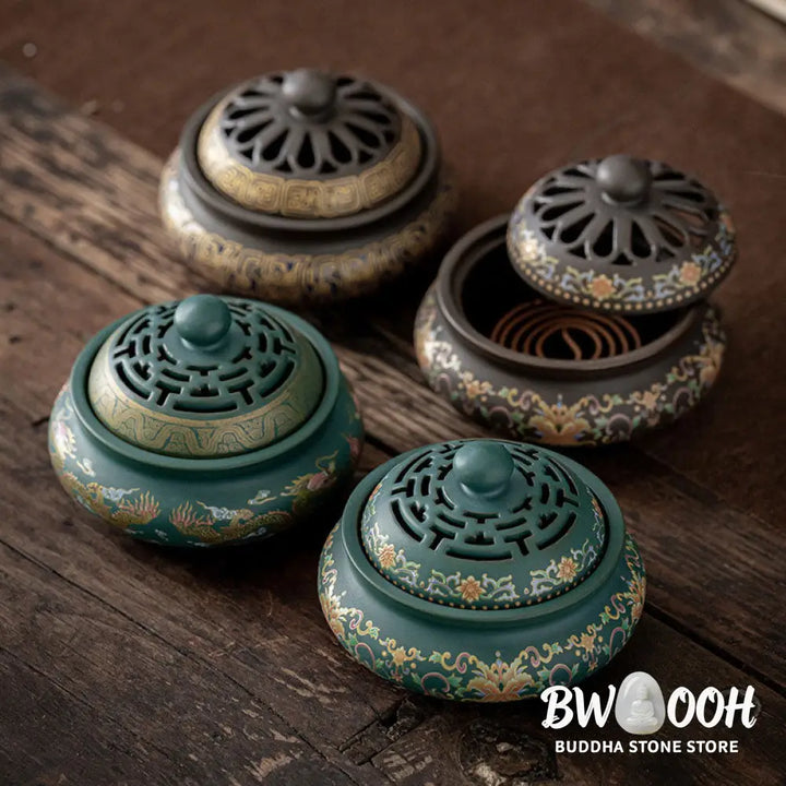 BWOOOH Dragon Floral Pattern Backflow Smoke Fountain Ceramic Meditation Incense Burner Decoration - Dragon
