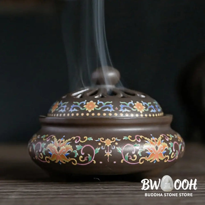 BWOOOH Dragon Floral Pattern Backflow Smoke Fountain Ceramic Meditation Incense Burner Decoration - Dragon