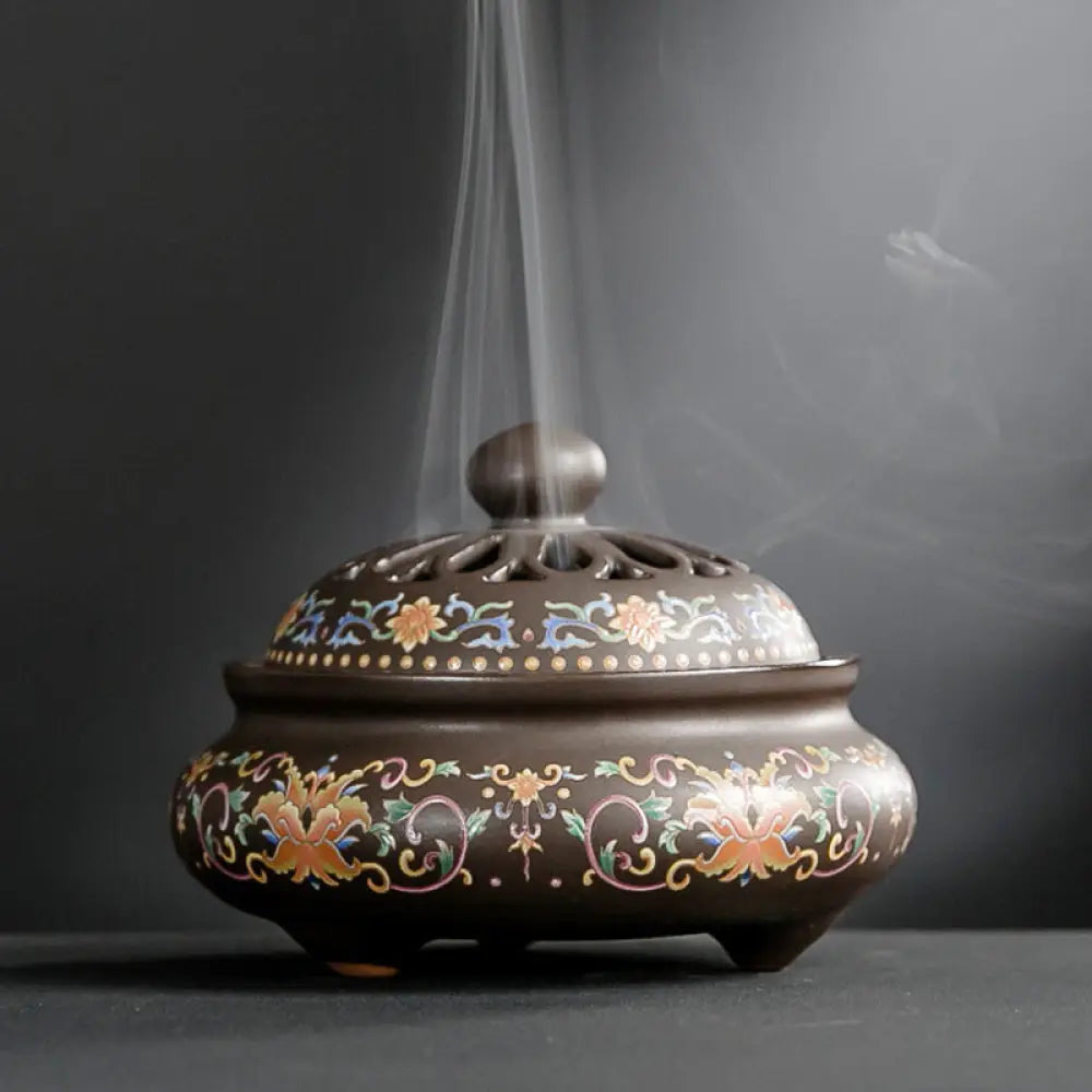 BWOOOH Dragon Floral Pattern Backflow Smoke Fountain Ceramic Meditation Incense Burner Decoration - Dragon