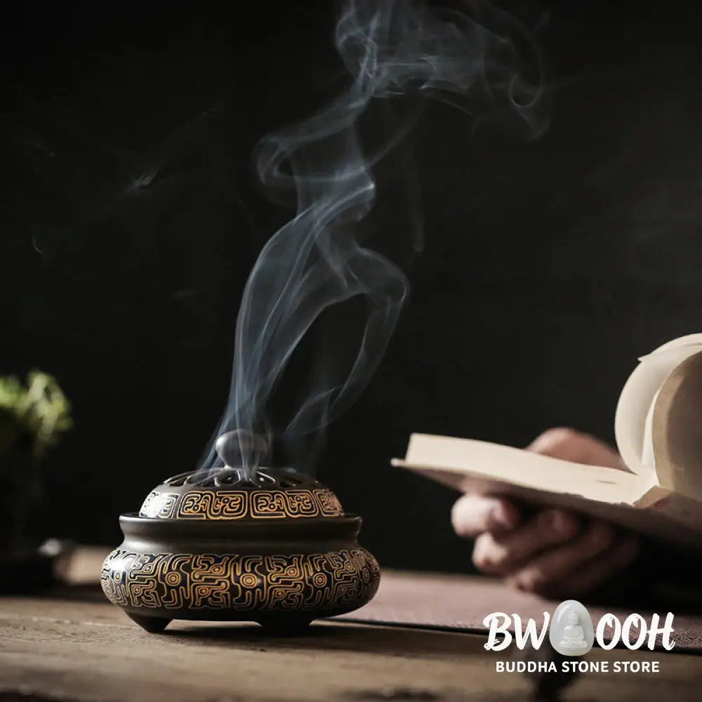 BWOOOH Dragon Floral Pattern Backflow Smoke Fountain Ceramic Meditation Incense Burner Decoration - Dragon