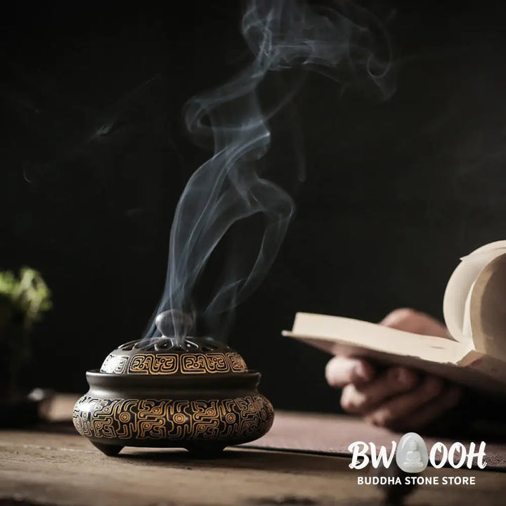BWOOOH Dragon Floral Pattern Backflow Smoke Fountain Ceramic Meditation Incense Burner Decoration - Dragon