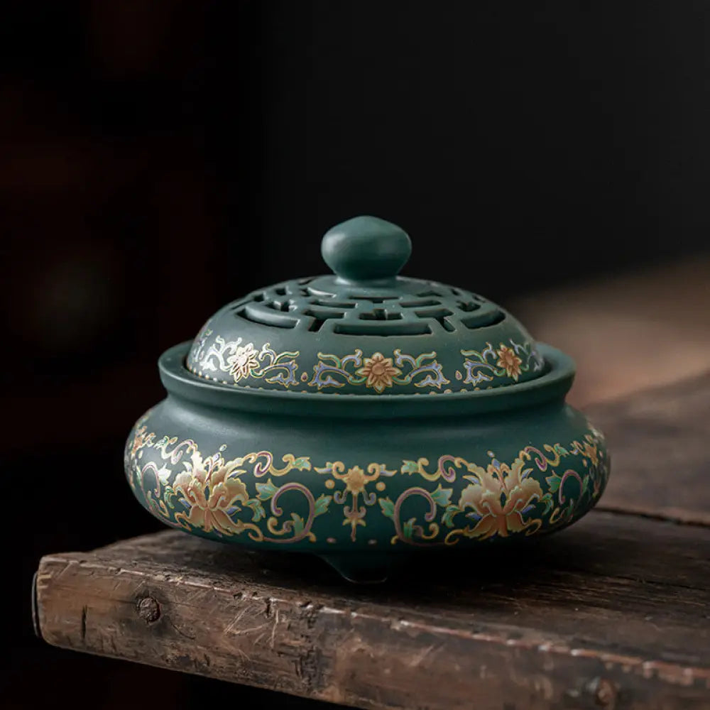 BWOOOH Dragon Floral Pattern Backflow Smoke Fountain Ceramic Meditation Incense Burner Decoration - Dragon