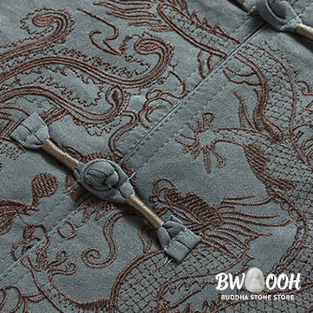 Buddha Stones Dragon Fu Character Tang Suit Traditional Short Sleeve Shirt Wide Leg Pants Clothing Men’s Set - Men’s