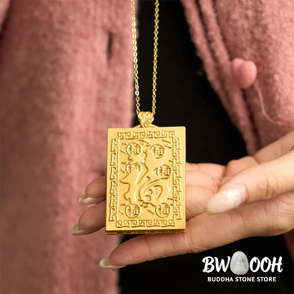 Buddha Stones Dragon Gold Plated Copper Hetian Jade Strength Necklace Pendant - BWOOOH - Gold Plated Copper Hetian Jade