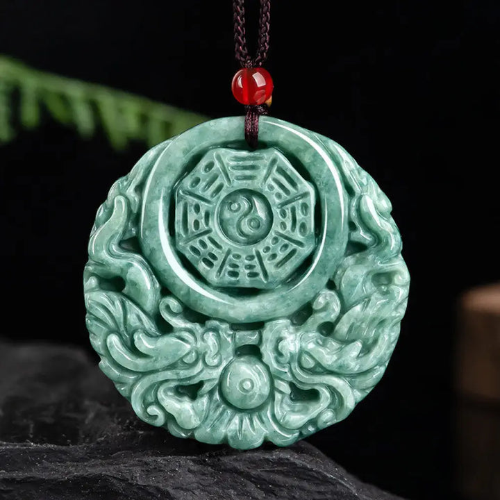 BWOOOH natural jade yin yang dragon motif balance feng shui necklace protection pendant