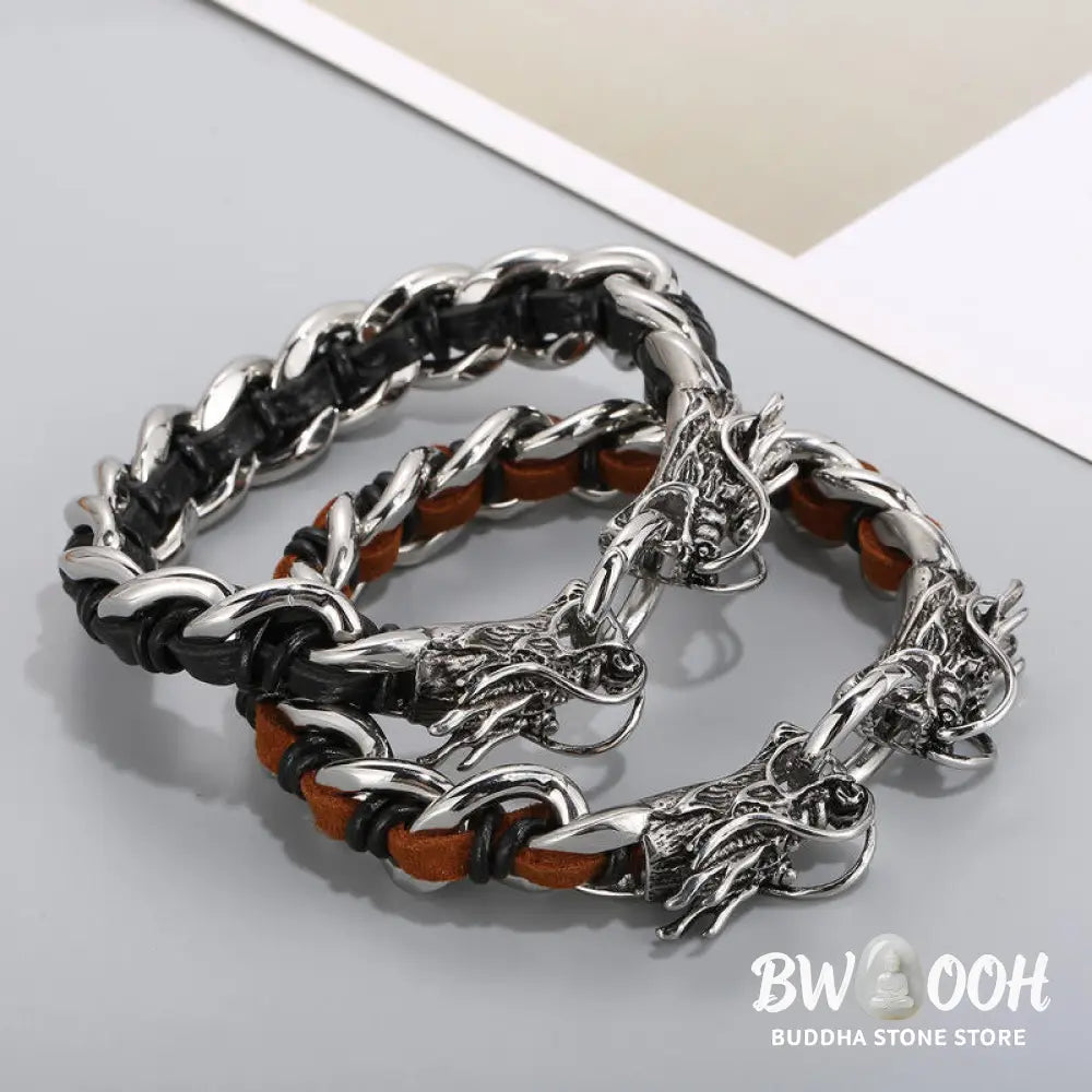 BWOOOH Dragon Leather Titanium Steel Protection Luck Braided Bracelet | spiritual healing bracelet