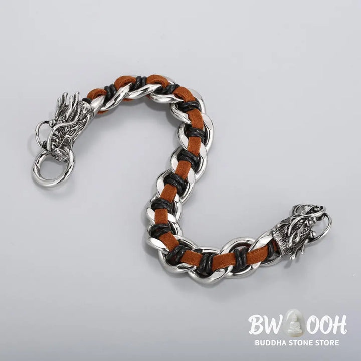 BWOOOH Dragon Leather Titanium Steel Protection Luck Braided Bracelet | spiritual healing bracelet